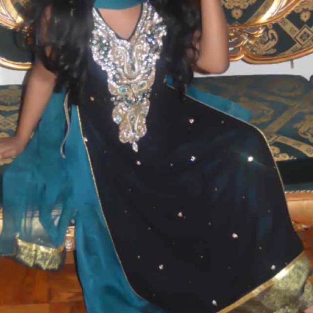 Black and teal fancy Bollywood dress